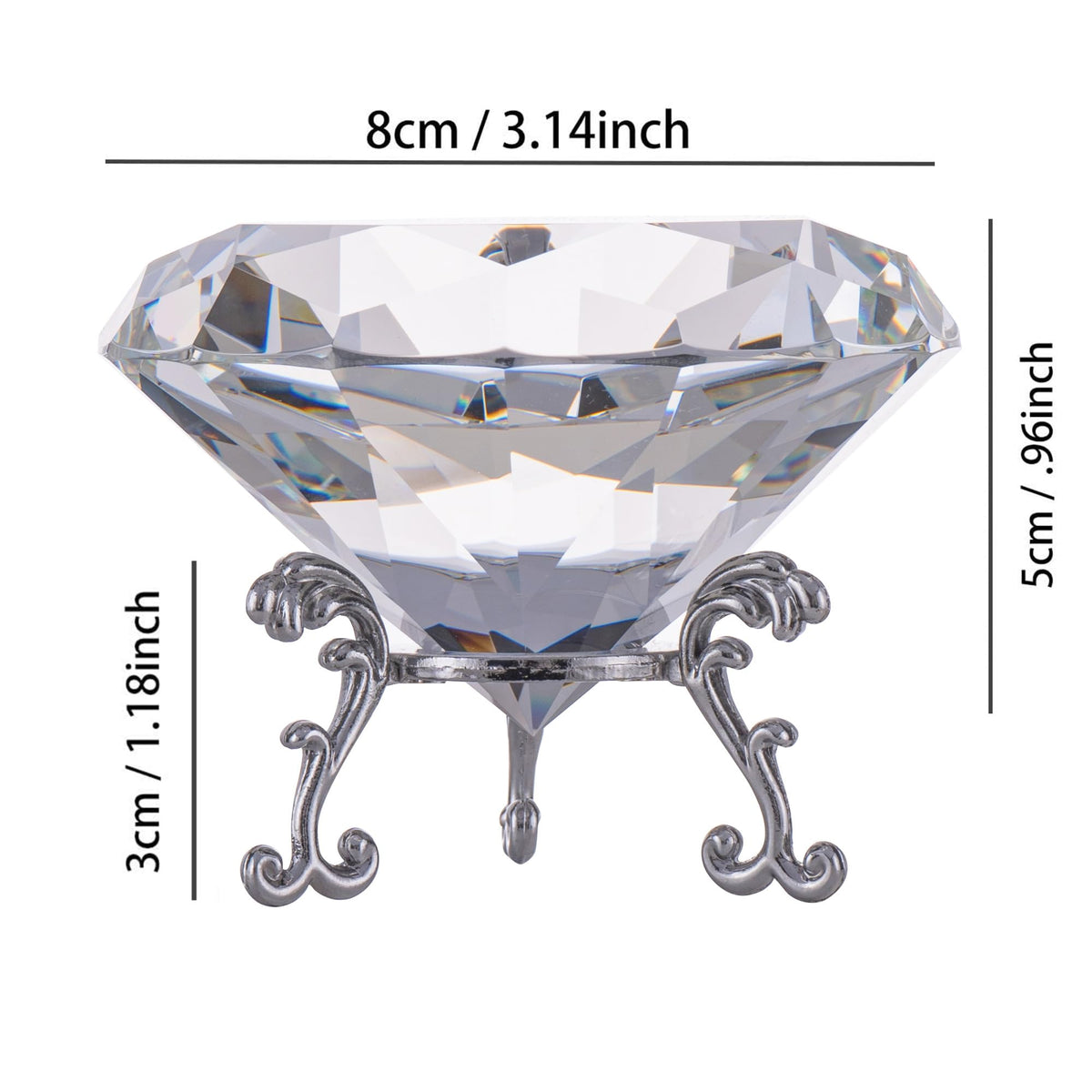 QIANCHANG 80mm Crystal Diamond Paperweight Large Faceted Glass Diamond Prism Jewel Gemstone for Home Wedding Table Decoration(Clear)