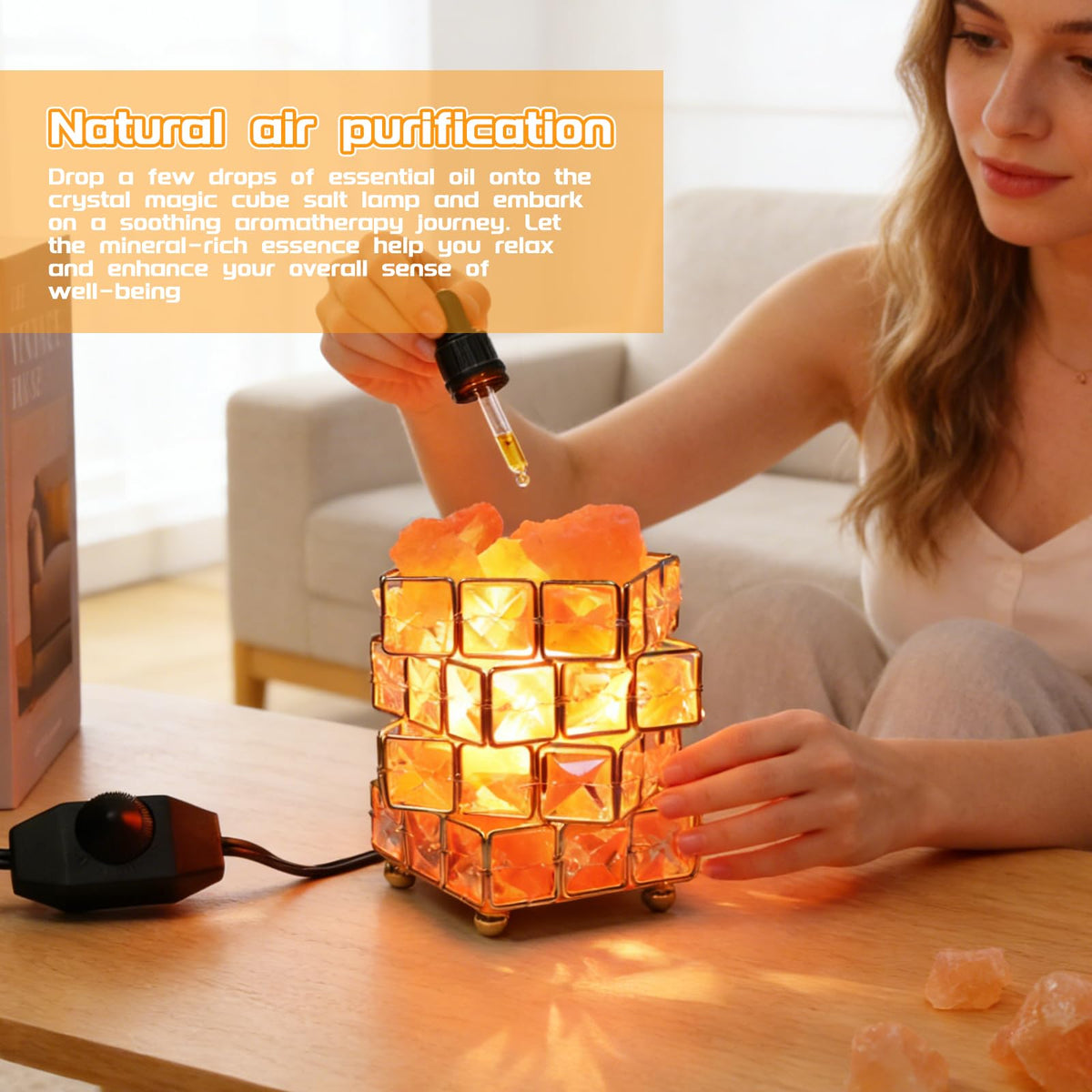 Natural Himalayan Pink Salt Lamp, Dimmable Single Lighting, Plug-in Powered, Crystal Salt Rock Lamp,Glow Night Light for Bedroom Office, UL & ETL Certified Cord (Crystal Cylinder)