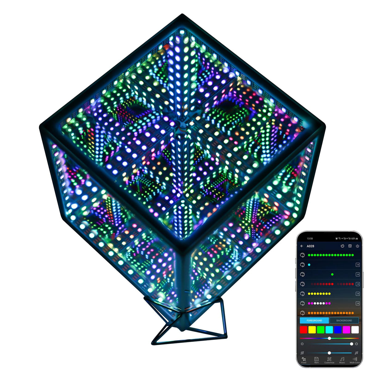 Heepulor Infinity Mirror Hyper Cube Table Lamp, Desk Art Night Light, Color-Changing Music-Sync APP-Controlled Ambient Light for Gaming, Party, Home, Gift (6 Inches)