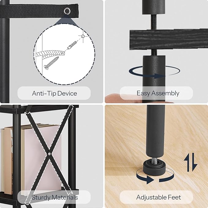 HOOBRO Corner Bookshelf, 4-Tier L-Shaped Bookcase, Industrial Open Display