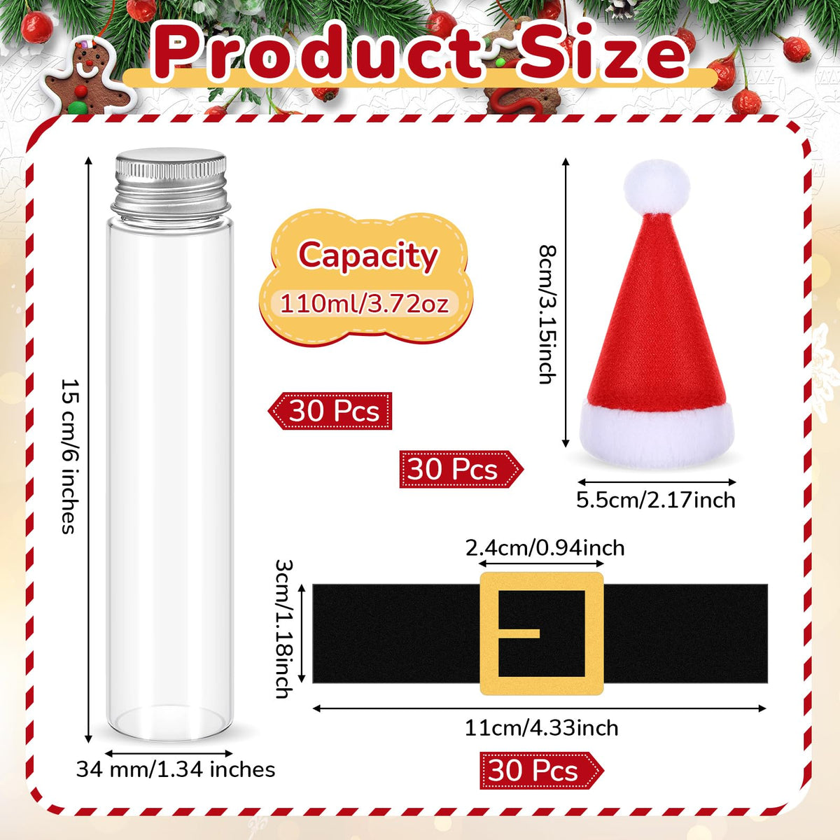 Vinsatin 30 Pcs Empty Candy Tubes Plastic Tubes with Caps Christmas Candy Containers 110ml Xmas DIY Crafts Chocolate Cookie Jar with Stickers(Classic)