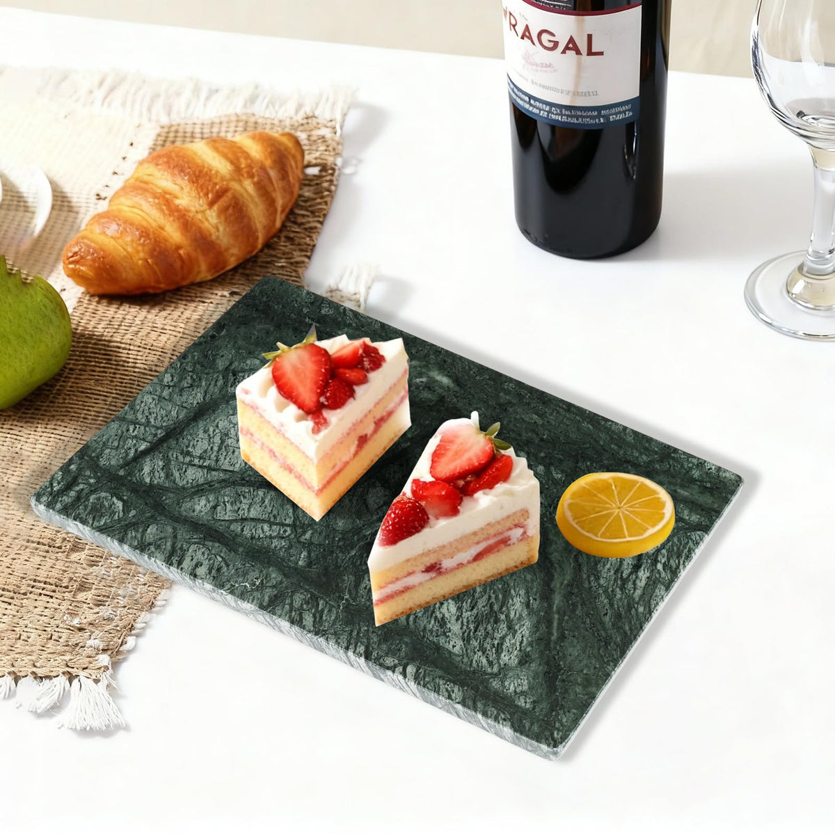 PracFit Marble Cutting Board for Kitchen- 12 * 8 Inch Handcrafted Marble Slab for Cheese, Charcuterie &Pastry & Deli – Non-Slip Feet,Rectangular Serving & Chopping Slab for Countertop(Green)