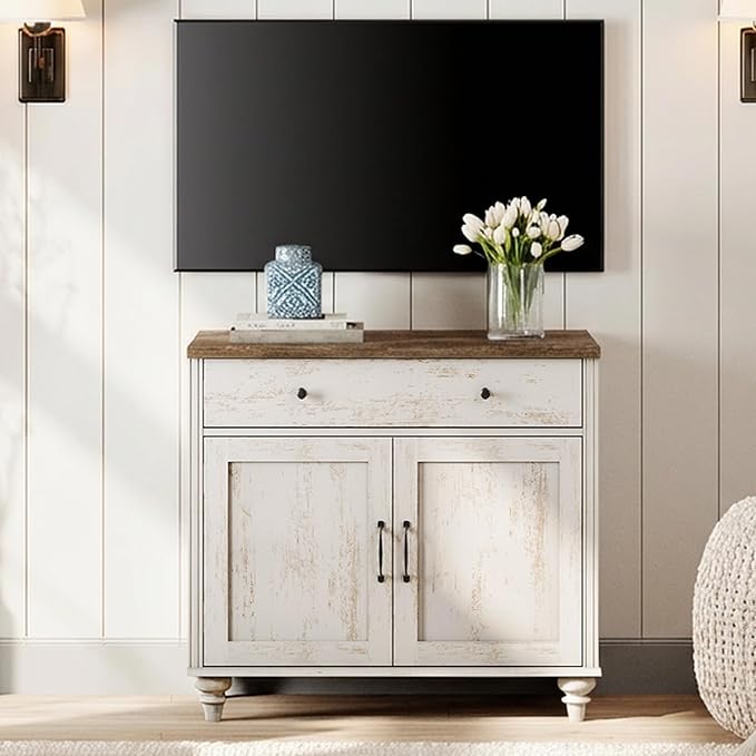 WAMPAT Farmhouse TV Stand for TVs Up to 43 inch, Wood Universal TV Stand