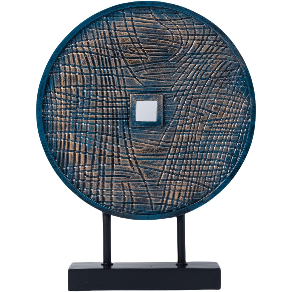 LuckySunDecorQZ Unique Round Coin Sculpture Decorative Objects for Shelf Home Decor Accents, Modern Abstract Tabletop Decor Items for Living Room Fireplace Mantel, Above Cabinet (Blue)