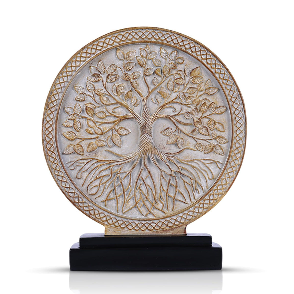 LCCCK Tree of Life Statue, Resin Round Tree Sculpture for Cabinet Decor, Shabby Chic Knick Knacks, Living Room Mantle Entryway Table Top Accent, Symbolic Family Roots Home Decor