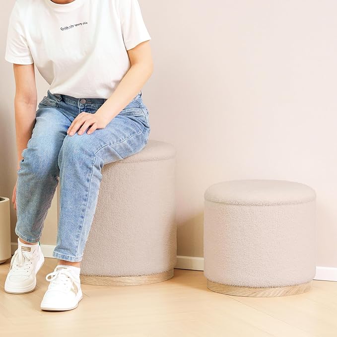 PINPLUS Round Ottoman with Storage Set of 2, Vanity Stool with Storage