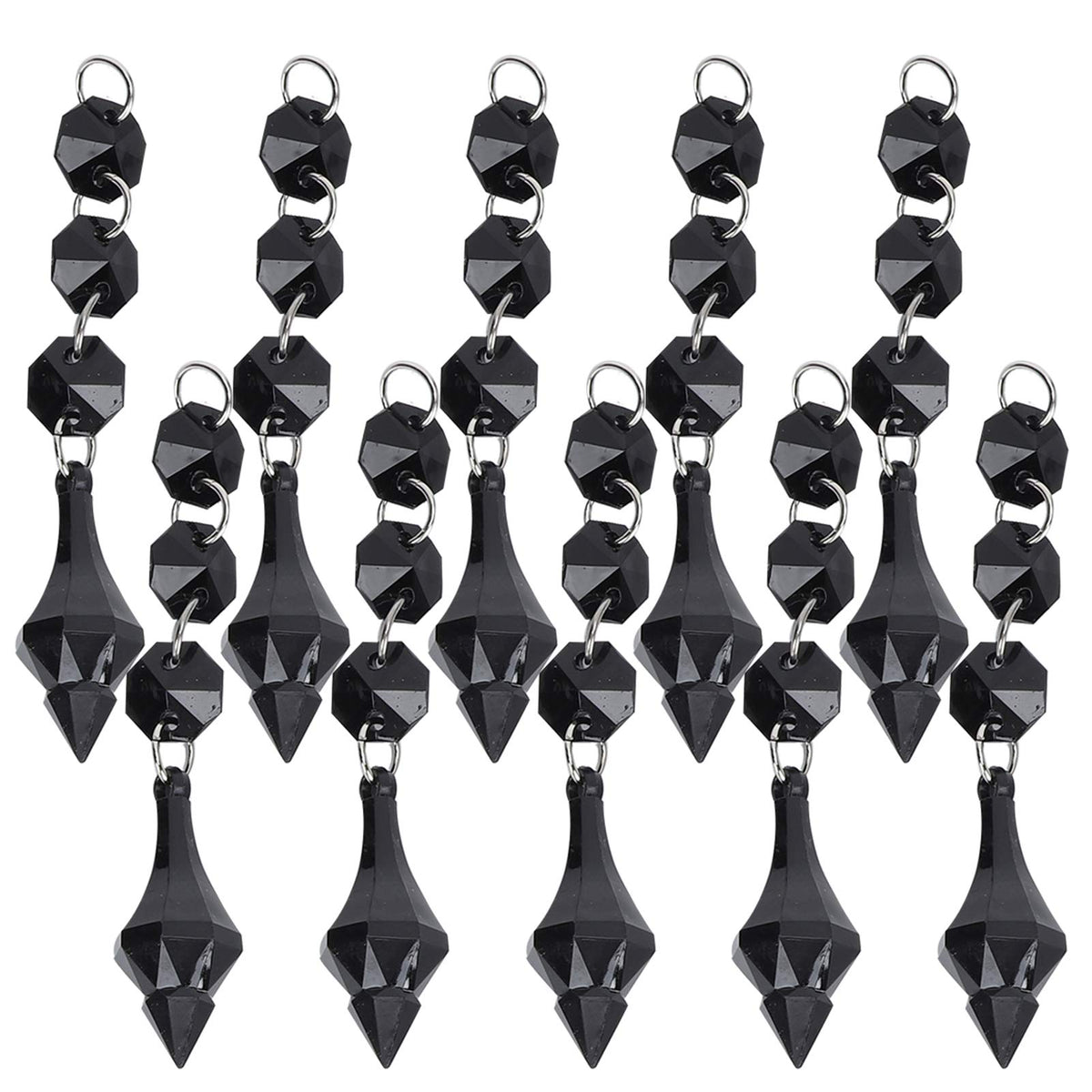 Buachois 10Pcs Clear Acrylic Crystal Ornament Beads Garland Chandelier Hanging Crystals for Wedding Party Celebration Christmas Tree Decor Black