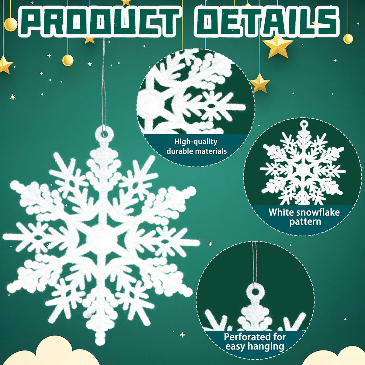 36pcs Velvet Christmas Snowflake Ornaments Hanging Felt Flocked Snow Flakes for Christmas Tree Decorations Winter Wonderland Frozen Birthday Party Holiday Home Decor Craft Snowflakes White