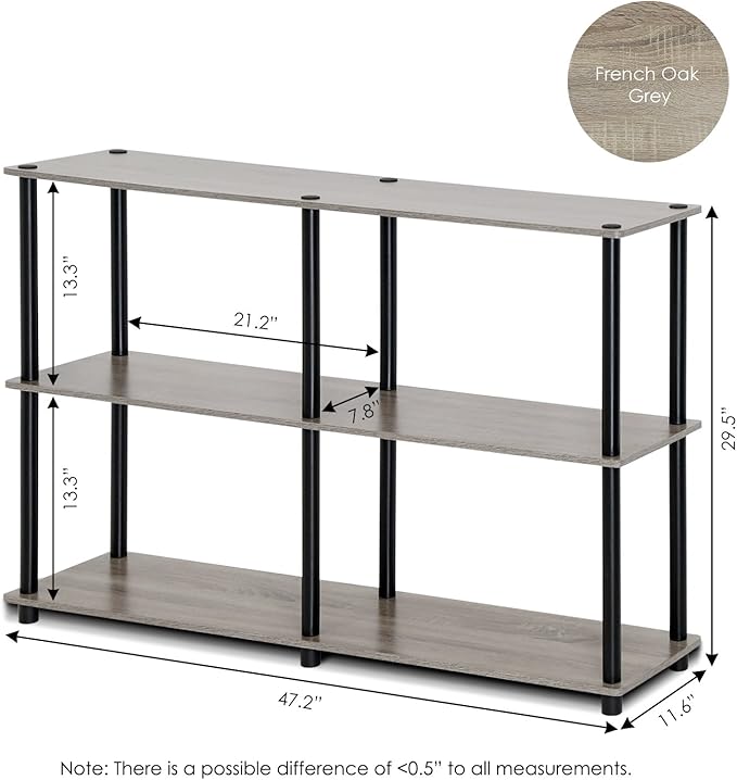 Furinno TURN-N-TUBE Storage Shelves, 3-Tier 47.4 Wide Book Shelf, Corner Shelf