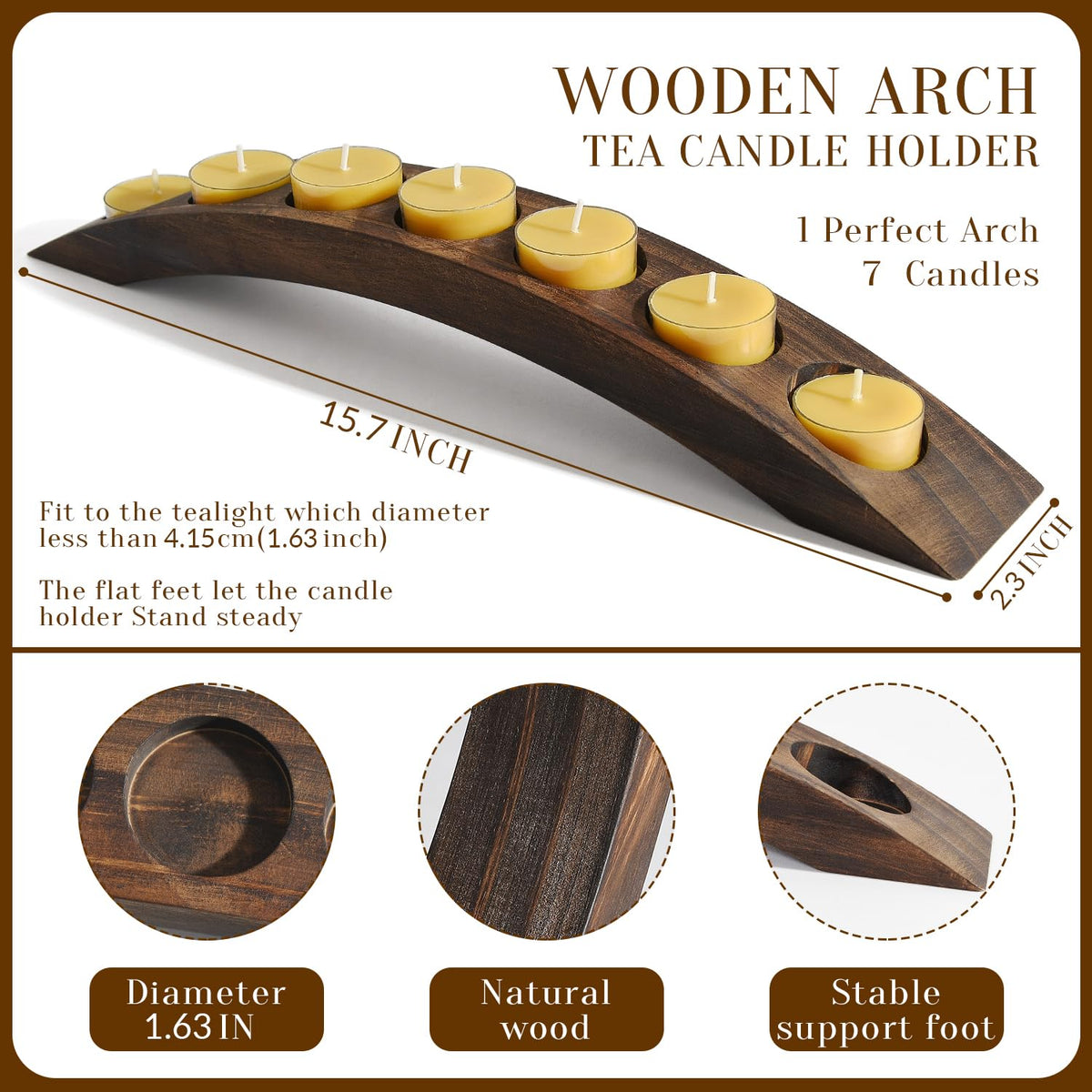 Wood Bridge Candle Stand, Tea Light Arch Holder, 7 in 1 Tea Candle Holder Dining Table Centerpiece - 2 PCS Rustic Wooden Color