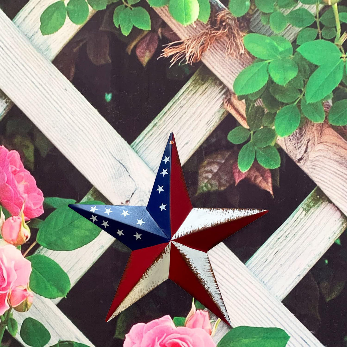 YUMBOR Rustic Metal 3D Barn Star Patriotic Wall Decoration July 4th Country Americana Patriotic Wall Ornament 8 inches