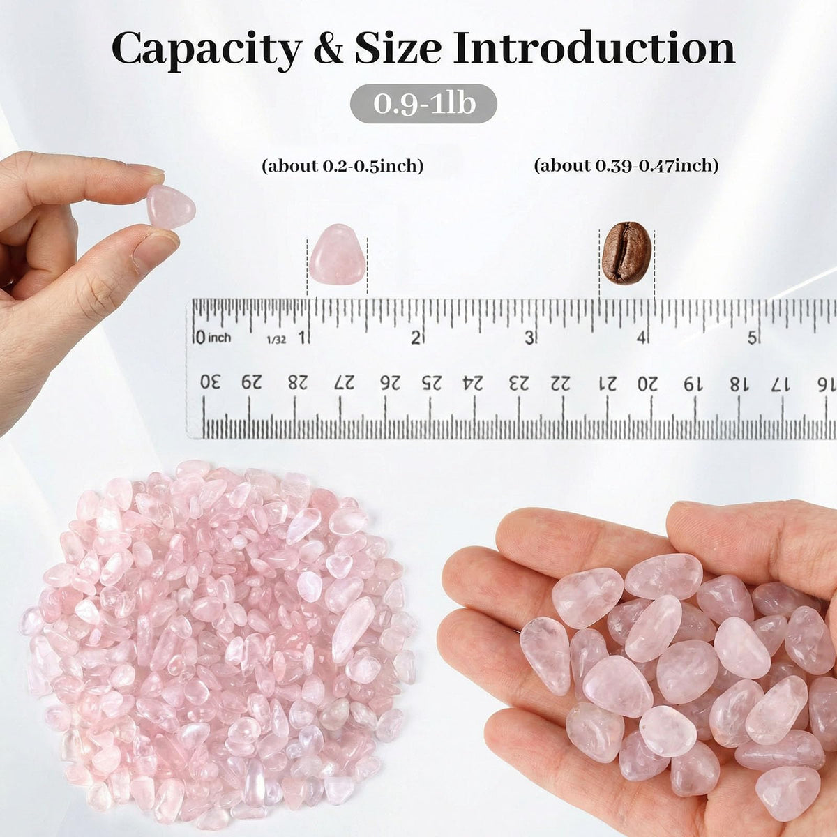 JOHOUSE Rose Quartz Crystals, 1lb Pink Crushed Rose Quartz Chips Bulk Tumbled Stones Irregular Shaped Succulent Pebbles Decorative Rocks for Aquarium Fish Tank Vase Filler DIY Crafts Indoor Plants