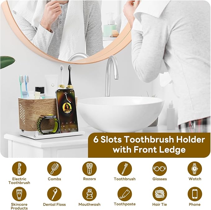 Bathroom Organizers and Storage 6 Slots Wood Grain Electric Toothbrush Holders