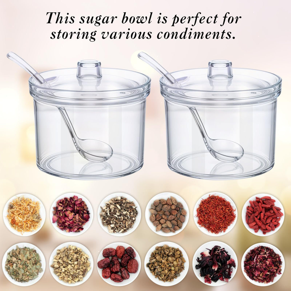 Limbeuuu 12 Pieces Acrylic Sugar Containers with Lids and Spoons for Countertop, Clear Sugar Holder Dispenser Salt Bowl for Serving Condiment Candy Coffee Tea Spices (7.1 oz)