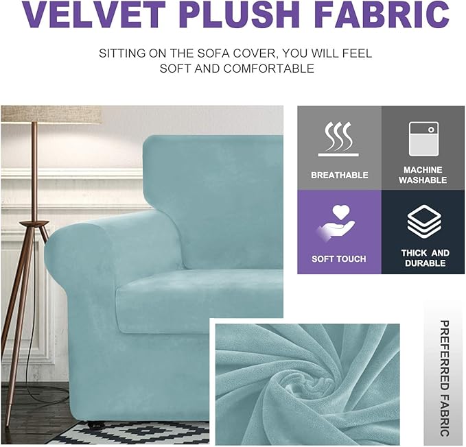 ZNSAYOTX Oversized Velvet Couch Cover 4 Piece Stretch Sofa Covers