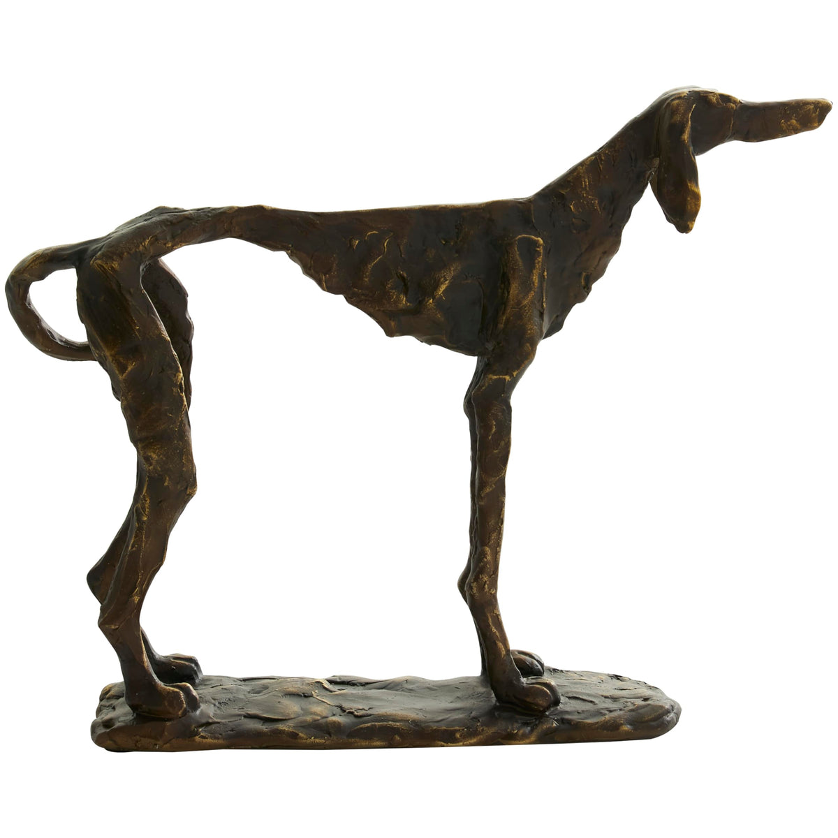Deco 79 Polystone Dog Decorative Sculpture Distressed Slim Frame Home Decor Statue with Gold Accents, Accent Figurine 14" x 4" x 11", Bronze