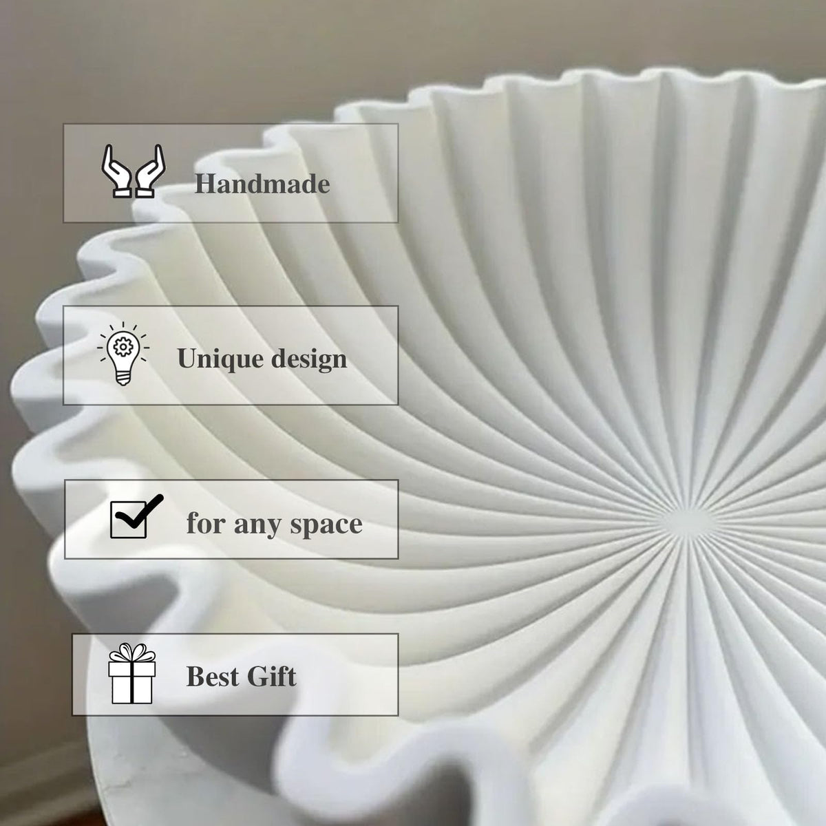 HUZHIBING Large Decorative Bowl,White Decorative Bowls for Home Decor - Ruffle Decor - Fluted Bowl - Scalloped Bowl-Stylish Key for Entry Table