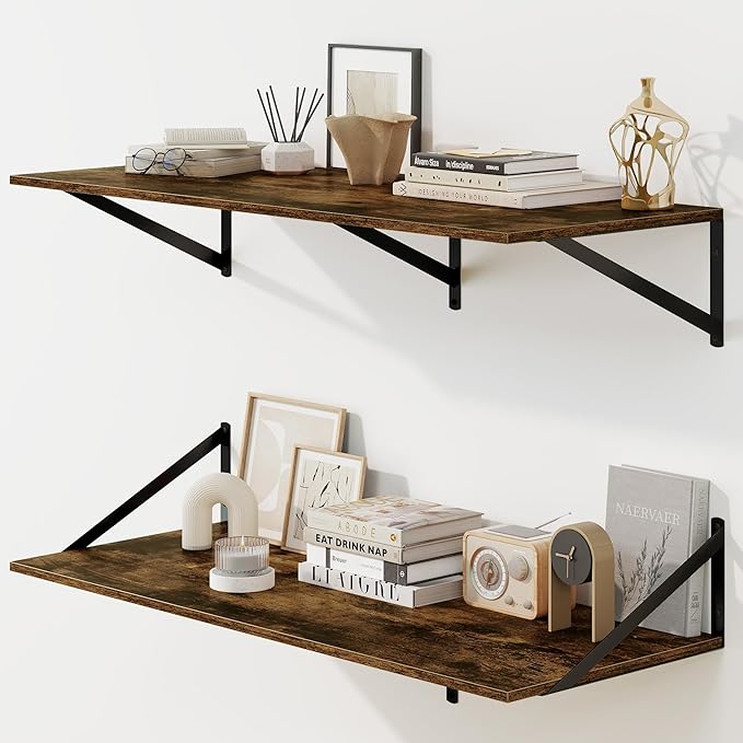 Fun Memories Floating Shelves for Wall, 12 Inch Deep Floating Shelves Set of 2