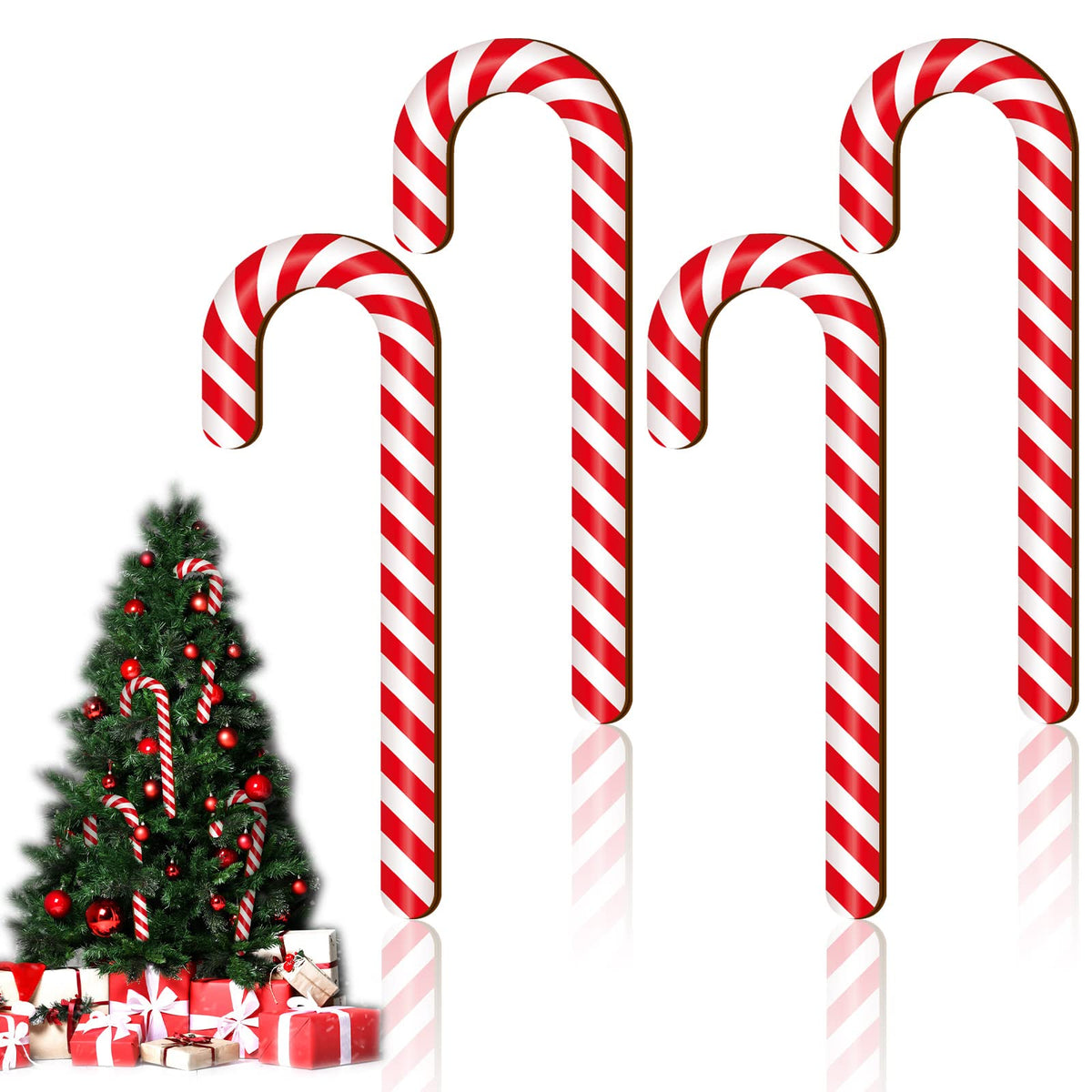 Large Size 4 Pcs 11.8 Inch Christmas Large Candy Canes for Tree Decorations Red and White Giant Candy Cane Props Bulk Xmas Hanging Ornaments Rustic Wood Flat for Party Supplies DIY Crafts Photoshoot
