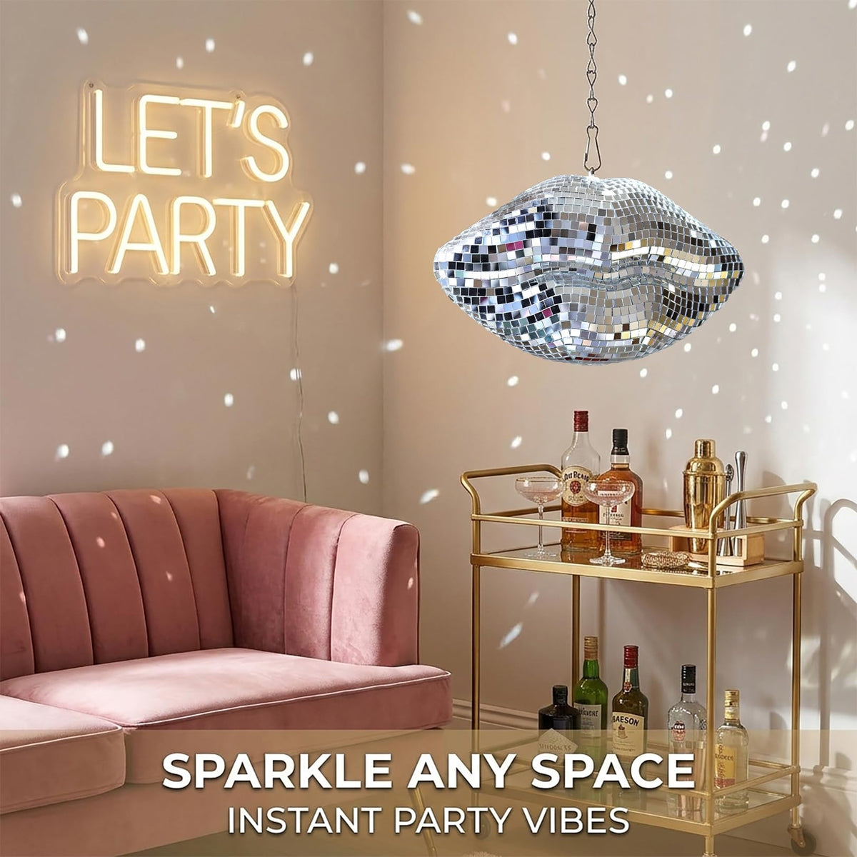 Lips Disco Ball Decor, Hanging Silver Disco Ball Ornament, Lip-Shaped Pop Art Decoration, Cute Handmade Gift for Retro Party, Bedroom, Wedding, Christmas
