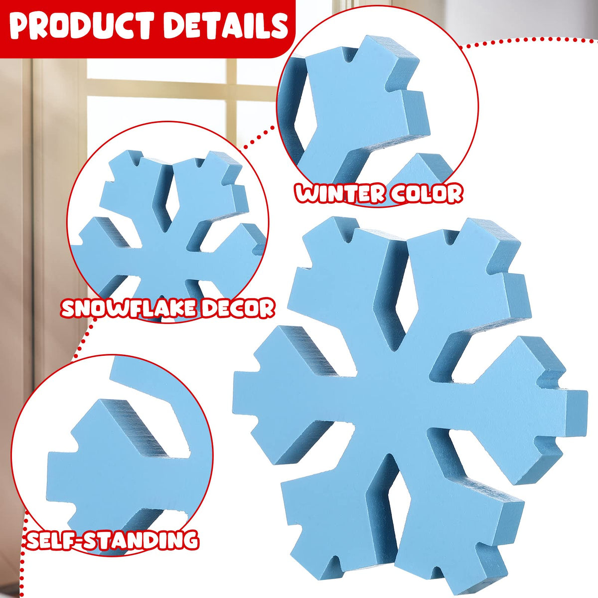 Bucherry 3 Pcs Winter Wooden Snowflake Decor Rustic Winter Snowflake Table Signs Wonderland Wood Blocks Farmhouse Christmas Tiered Tray Decorations for Xmas Table(Dark Blue, Blue,White,Classic)