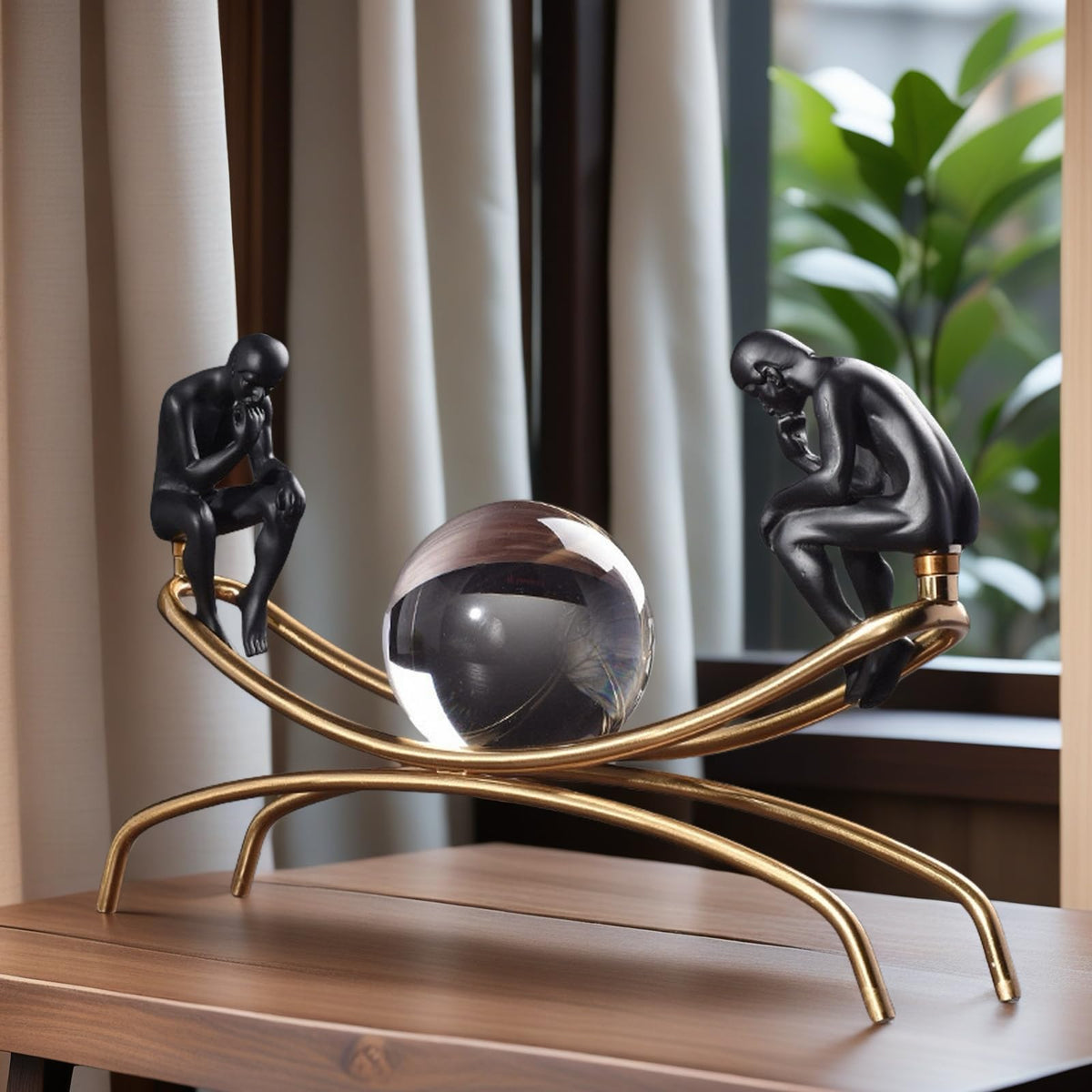 SHTWX The Thinker Thinking Man Statue with Crystal Ball Sculpture Figurine, Home Office Living Room Desktop Display Decoration