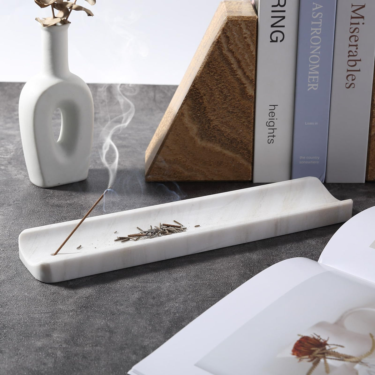 Koville Marble Incense Holder, Incense Holder for Sticks, Incense Sticks Holder Ash Catcher for Meditation Yoga SPA, Natural Stone Incense Burner, Home Table Decor (White)