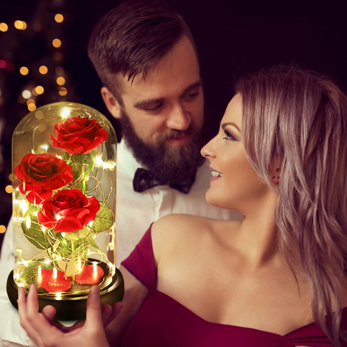 Dream of Flowers Gifts for Mom Mothers Day Birthday Gifts for Women,Beauty and The Beast Rose in Glass Dome,Anniversary Rose Gifts for Wife,Romantic Red Silk Rose Flower Gifts for Women