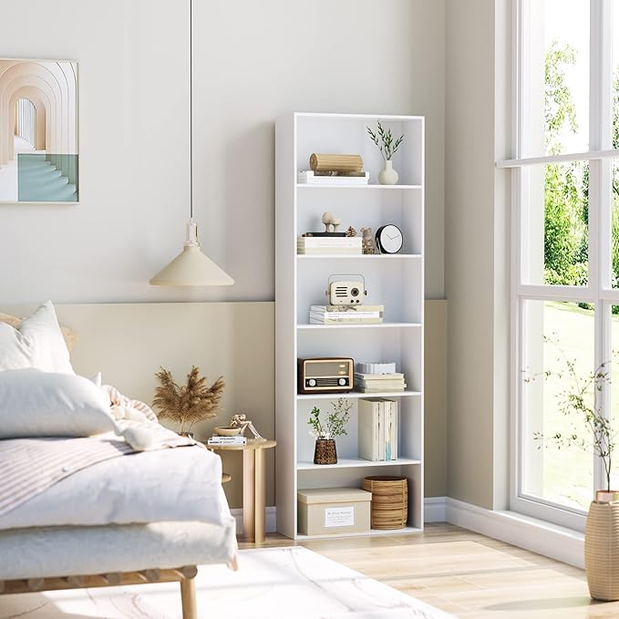 FOTOSOK 6-Tier Open Bookcase and Bookshelf, Freestanding Display Storage