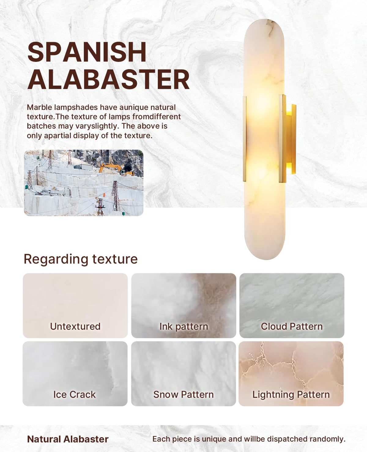 OROILUPU 19.7" Alabaster Wall Sconce Natural Marble Sconce Indoor Mid Century Modern Wall Light Oval Stone Lampshade Vanity Light Fixtures for Living Room Bedroom Dining Room Hallway (Gold)