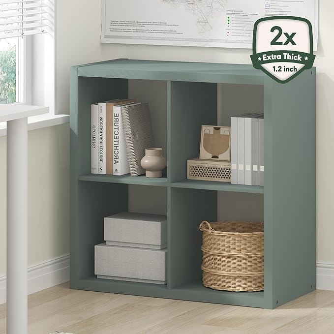 Furinno Cubicle Book Shelf, 4-Cube Bookshelf, Extra Thick Frame Reversible
