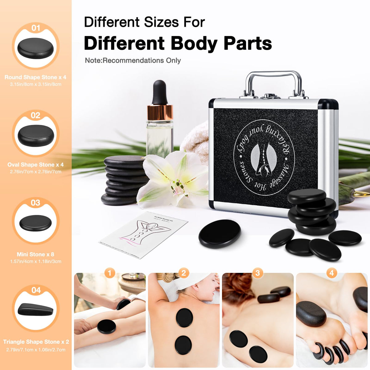 SLIMSTY Hot Stones Massage Set, 18 Pcs Basalt Hot Stones with Heater Kit, Massage Stones for Professional or Home spa, Relaxing, Healing, Pain Relief
