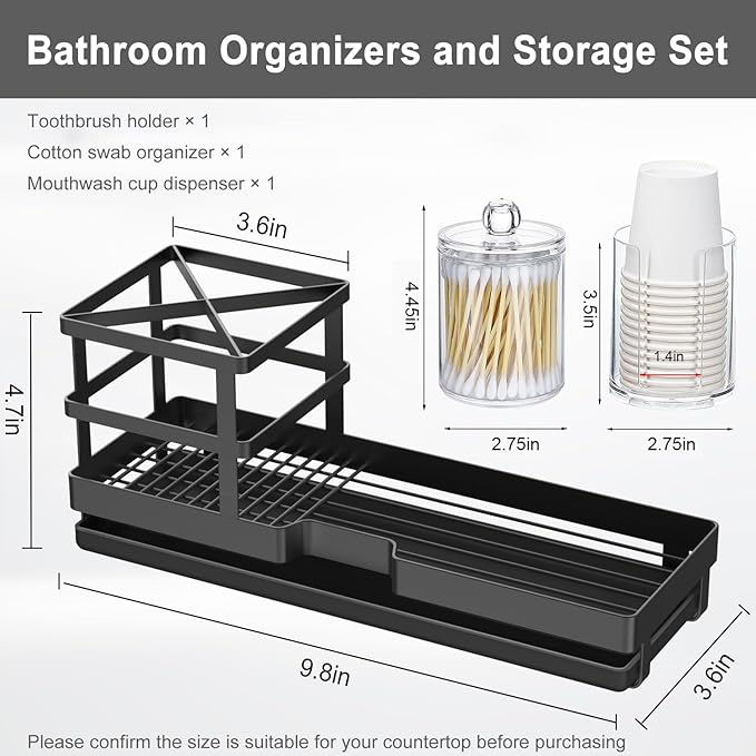 MYITYARD Toothbrush Holders for Bathrooms, Cotton Swabs & Cups Dispenser Set