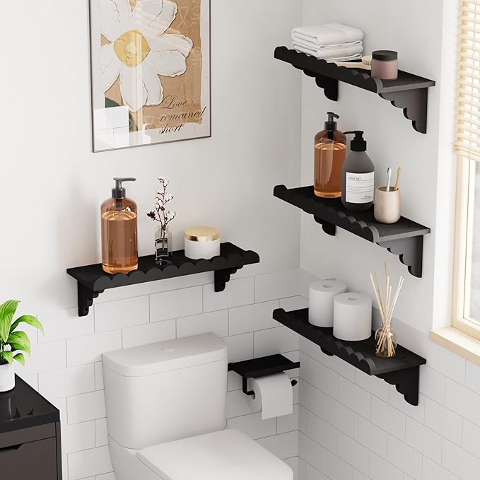 QsQueen Scalloped Wood Wall Shelf – 17 Inch Floating Shelf