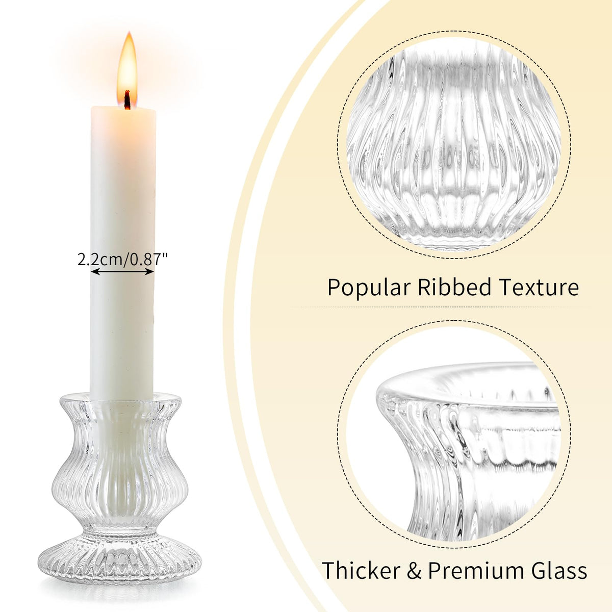 Romadedi Glass Candle Holder for Candlestick - 20 Pcs Clear Small Tapered Candle Holder Decor Bulk Wedding Table Centerpiece for Candle Sticks Christmas Party Living Room Dinner Advent