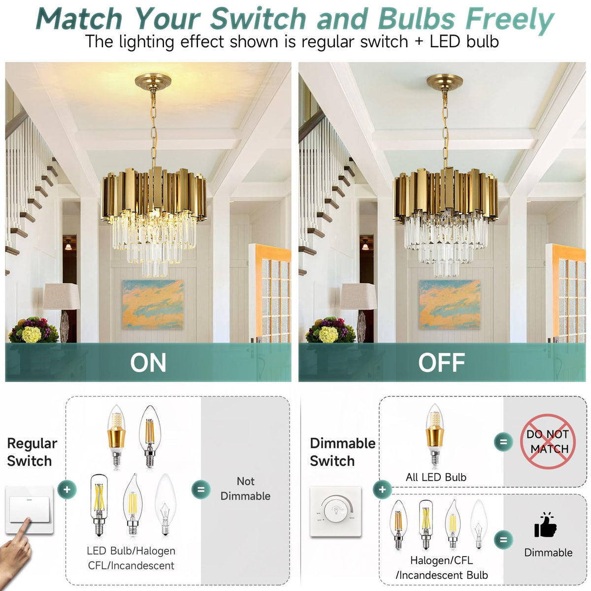 AOOCHOK Modern Crystal Chandelier Gold Pendant Light Fixtures, Small Crystal Pendant Lighting for Entryway, Corridor, Balcony, Porch, Restaurant, Door Opening, E26 x 3, Φ16inch