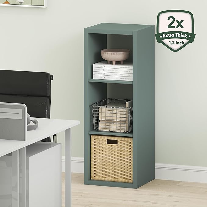 Furinno Cubicle Book Shelf, 3-Cube Bookshelf, Extra Thick Frame Horizontally &