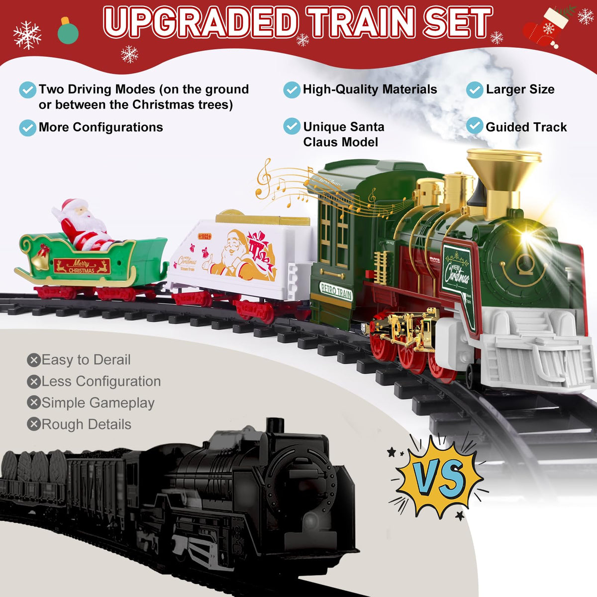 TERRAMUS Christmas Train Set - Hanging Train Toys with Smoke Light & Sound for Boys Girls,Train Set Around Under The Christmas Tree with Steam,Carriages Tracks for 3-12 Years Old Kids Decoration Gift
