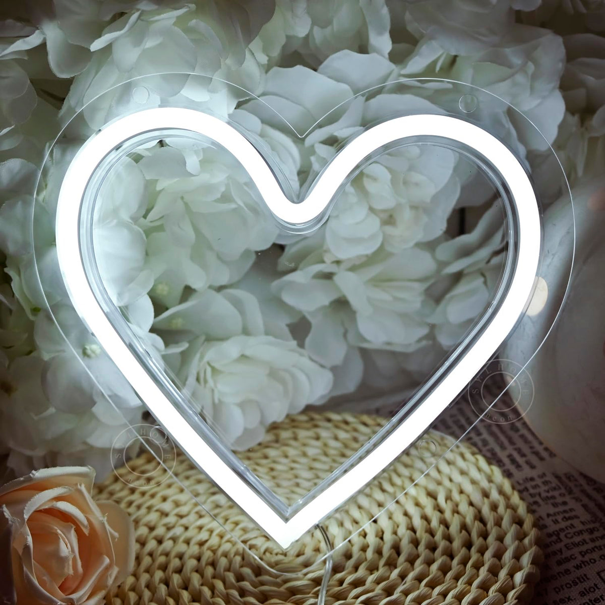 SYLHOME Heart Led Neon Light Sign Battery Operated or USB Powered Bedroom Wedding Wall Sign Decor Valentines Day Birthday Christmas Gifts USB 7.87" X 7.28" Cold White
