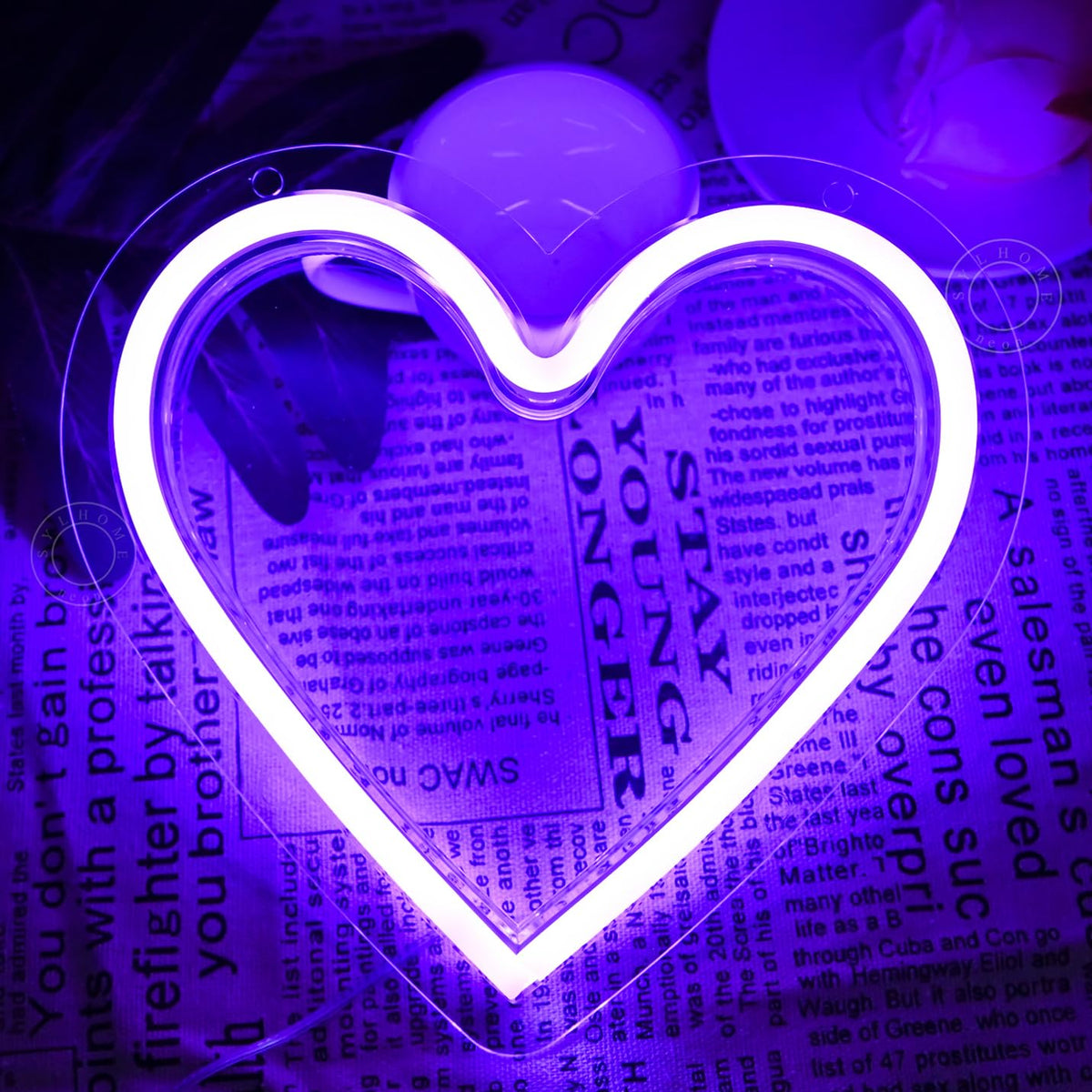SYLHOME Purple Heart Led Neon Light Sign Battery Operated or USB Powered Bedroom Wedding Wall Sign Decor Valentines Day Birthday Christmas Gifts USB 7.87" X 7.28"