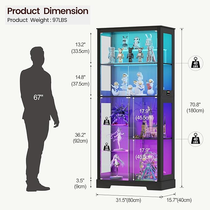 71” Glass Display Cabinet with RGB Light