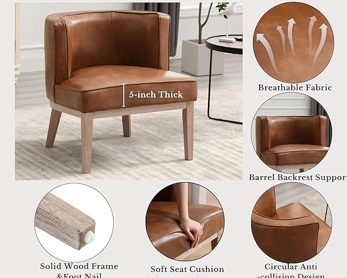 Brown Leather Barrel Chairs Set of 2