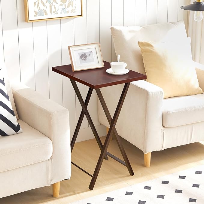 HOOBRO Folding TV Tray Tables, Industrial Snack Tables