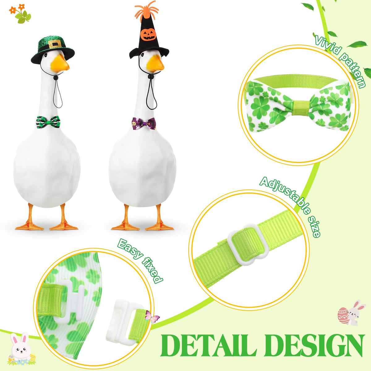 Weysat 8 Set Holiday Porch Goose Outfits All Season Holiday Bundle 4th of July Fall Halloween Christmas St. Patrick Easter Lawn Porch Geese Clothes Hat Bowtie Tie Outfit for 23" Goose Patio Yard Decor