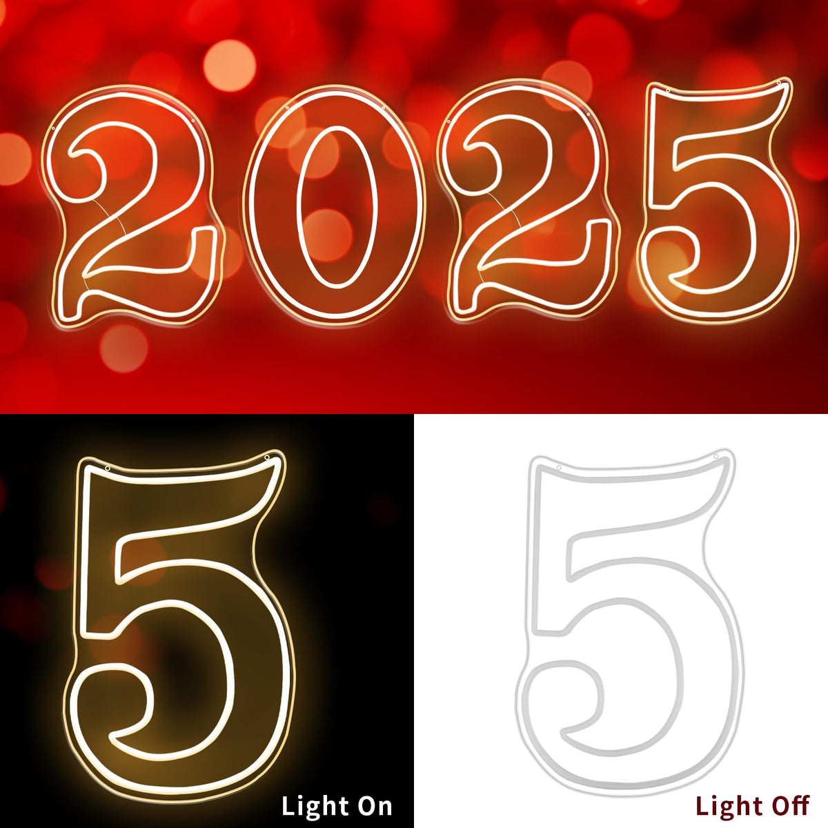 RUMONZS LED Acrylic Light up Number, Decorative Transparent Light up Letters USB Powered Big Number Sign Light for Birthday, Night Light, Party, Anniversary, Christmas, Home Decor, Wedding 11.4'' (number5)