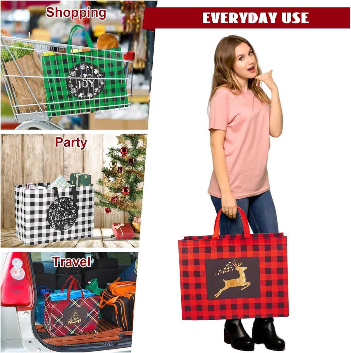 Heetobcos 16PCS Extra Large Gift Bags - 16.9'12.6'7.1',Reusable Tote Bags with Handle Non-Woven Bags for Gifts Wrapping Holiday