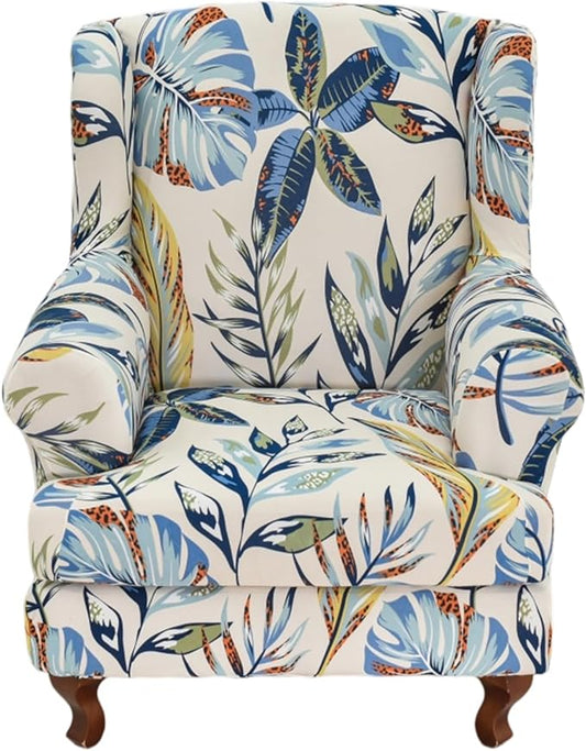 HAOYONG Wing Chair Slipcovers Stretch Wingback Chair Covers Printed 2 Pieces