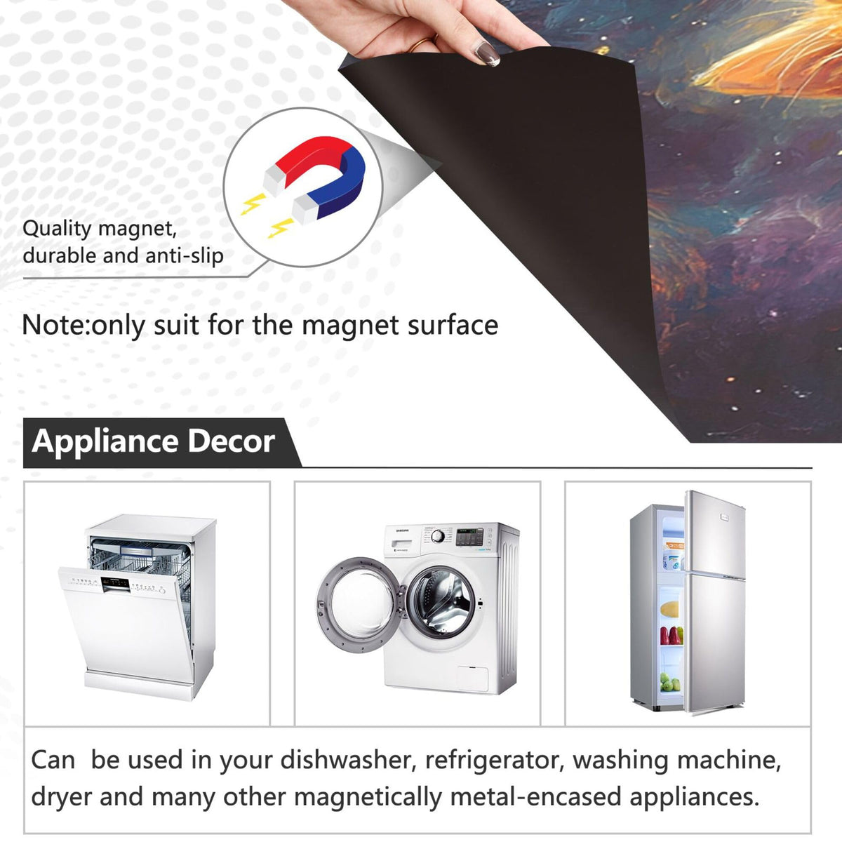Pizza Cat Dishwasher Stickers Magnetic Cover Galaxy Space Stars Kitchen Fridge Magnet Covers Decals Home Decorations Vinyl Sticker Reusable 23W x 26H inches