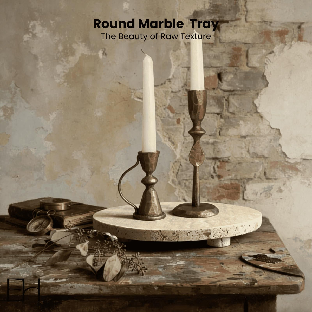 EXCHUES Beige Travertine Marble Riser - Round Pedestal Marble Trivet Vanity Tray with 3 Feet, Minimalist Stone Display Stand for Bathroom Counter, Kitchen, Perfume, Jewelry & Scented Candles (Middle)