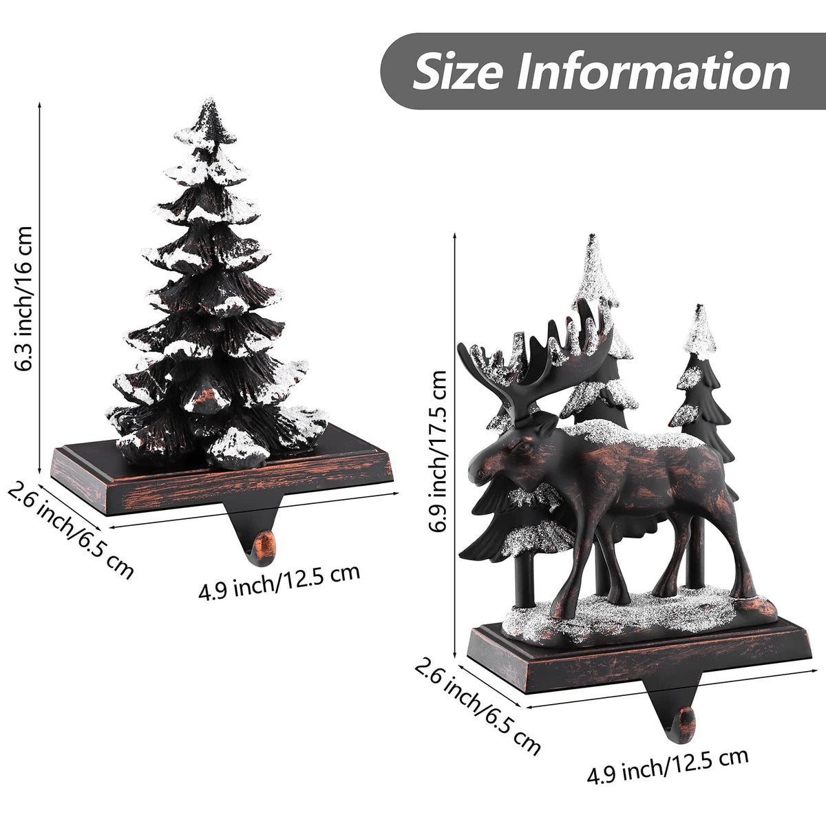 MCEAST 2 Pack Christmas Stocking Holders Reindeer and Christmas Tree with Snowflake Xmas Stocking Hangers Clips Mantle Hooks for Christmas Decoration